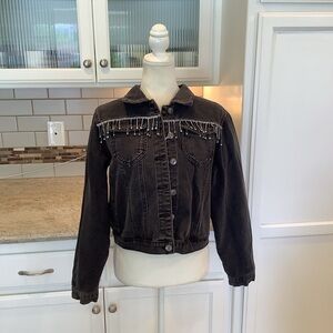 The Style Between Us Black Denim Jacket with Rhinestones Size XL